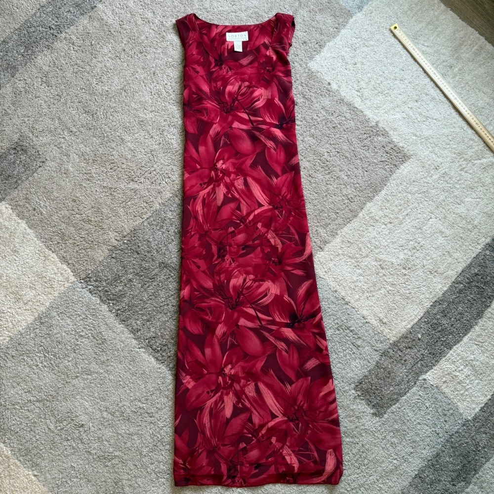 Norton McNaughton Womens Red Floral Sleeveless Maxi Dress Tie Back Size L